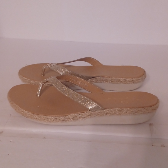 Women's TOMMY BAHAMA Glittery Gold Flip-Flops Wedge sandals Size 6.5 - Picture 1 of 7